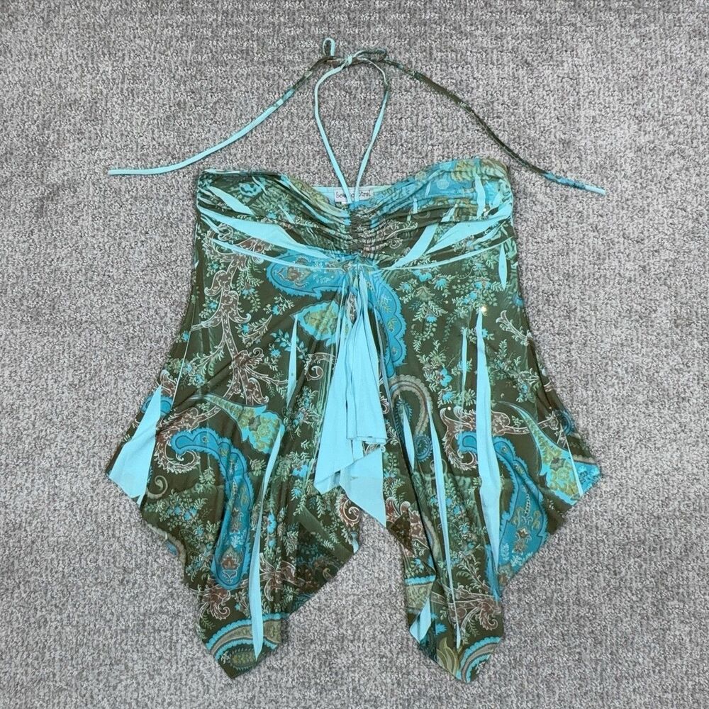 Y2K Body Central Top Womens Large Green Paisley Halter Handkerchief Boho Fairy